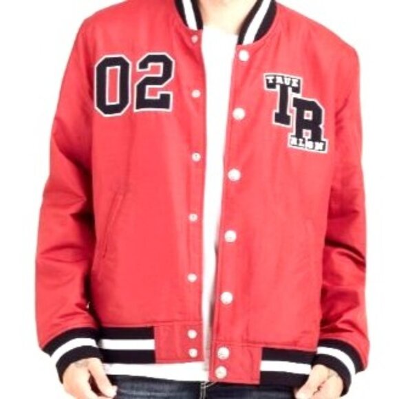 True Religion Varsity Jacket 2XL Red/Black Nylon & Cotton Blend Men's‎ Outerwear - Picture 3 of 7